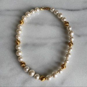 VINTAGE • Napier Pearlcore Faux Pearl Necklace Gold Tone Beaded Retro Grandma